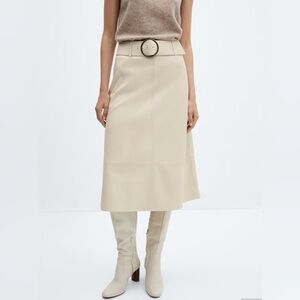 Mango faux leather Cream Midi Skirt